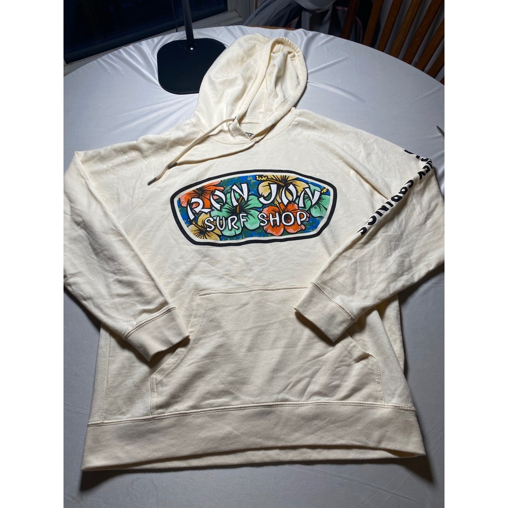 Ron Jon Surf Shop Disney Springs Hoodie Mens XL Cream Hibiscus Floral Pullover